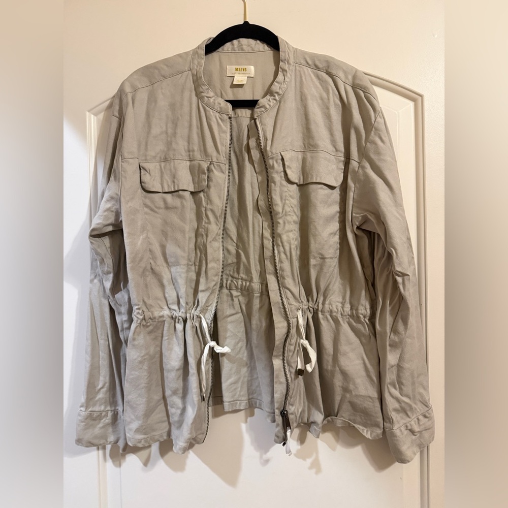 Anthropologie Utility Jacket in Light Gray with Drawstring Waist
